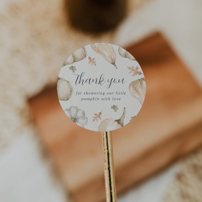 Rustic White Pumpkins Fall Baby Shower Thank You Classic Round Sticker (Creator Uploaded)