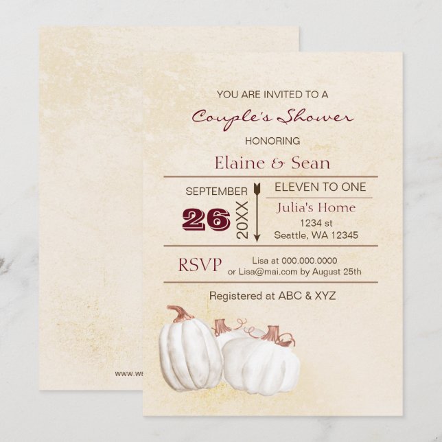 Rustic white pumpkins Fall Bridal Shower Invitation (Front/Back)