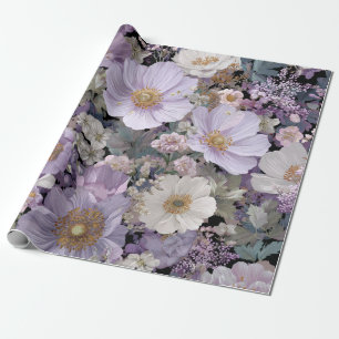 Rustic White Purple Botanical Vintage Floral Wrapping Paper