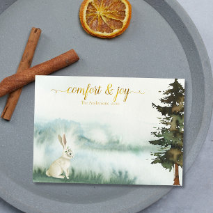 Rustic White Rabbit Christmas Holiday Card