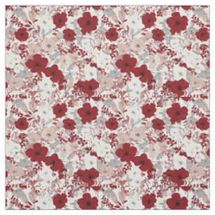 Rustic White Red Botanical Pastel Vintage Floral Fabric
