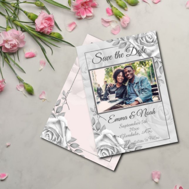 Rustic White Rose Photo Template Save the Date (Creator Uploaded)