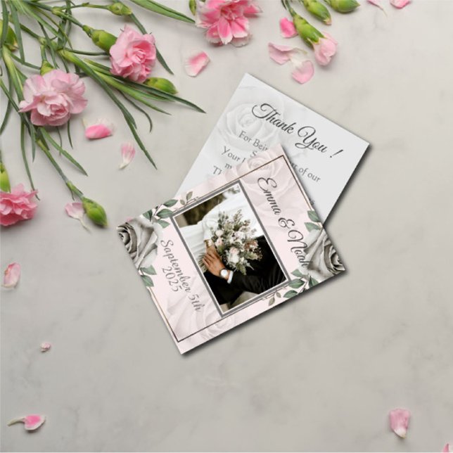 Rustic White Rose Photo Template Wedding Thank You (Creator Uploaded)