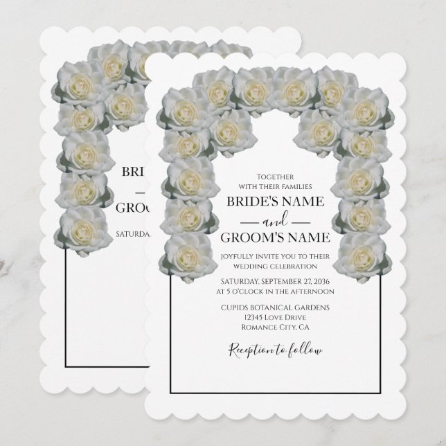 Rustic White Roses Wedding Invitations (Front/Back)