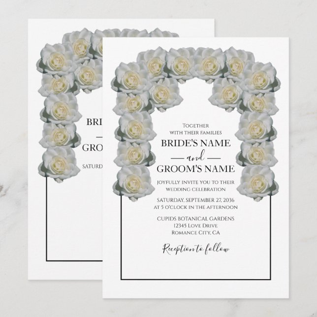 Rustic White Roses Wedding Invitations (Front/Back)