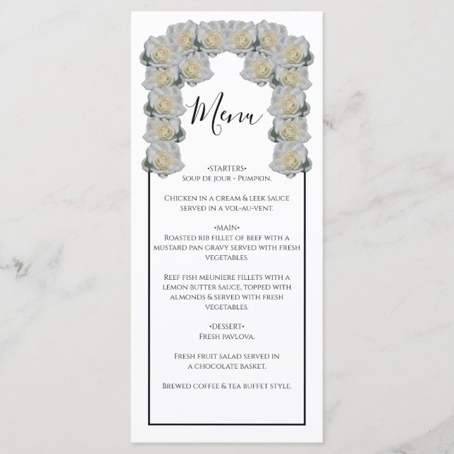 Rustic White Roses Wedding  Menu (Front)