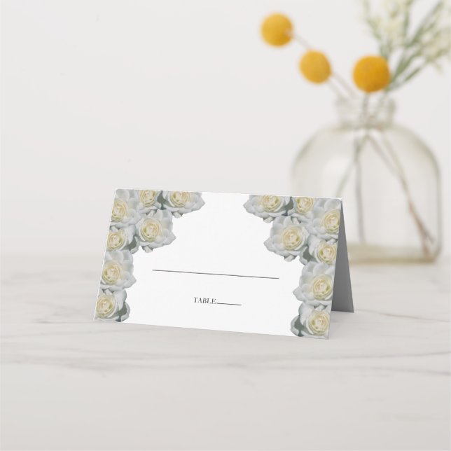 Rustic White Roses Wedding Place Card (Front)
