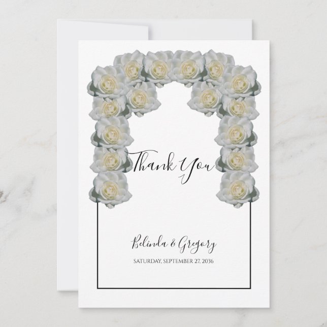 Rustic White Roses Wedding Thank You Card (Back)