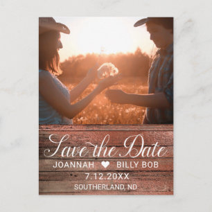 Rustic White Script Photo Wedding Save the Date Postcard
