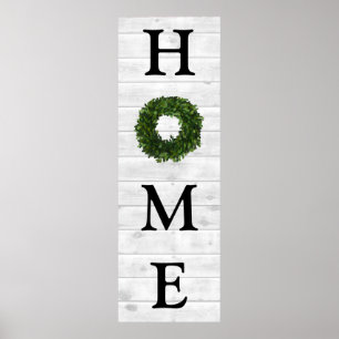 Rustic White Shiplap Wood Home Boxwood Wreath Poster