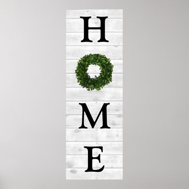 Rustic White Shiplap Wood Home Boxwood Wreath Poster (Front)