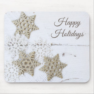 Rustic WhIte Snowflakes Happy Holidays Winter Mouse Mat