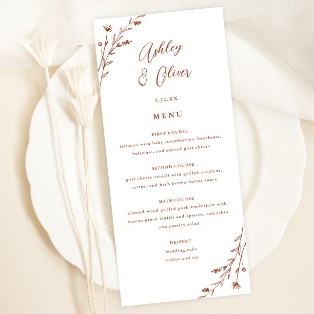 Rustic White & Terracotta Floral Wedding Menu Card (Creator Uploaded)