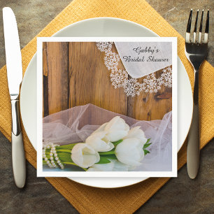 Rustic White Tulips Country Barn Bridal Shower Napkin