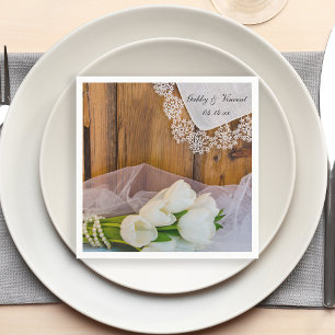 Rustic White Tulips Country Barn Wedding Napkin