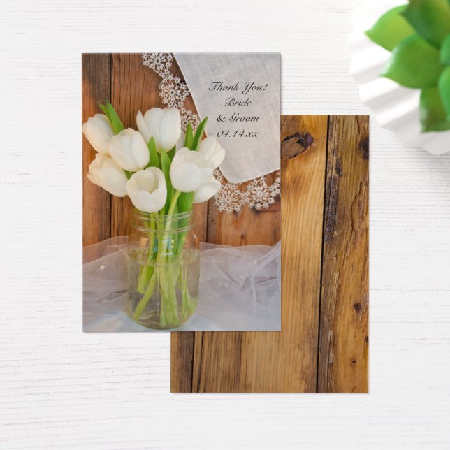 Rustic White Tulips in Mason Jar Wedding Favour Ta (Desk)