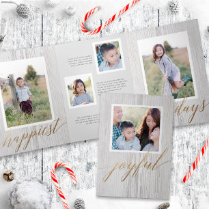 Rustic White Wash Wood Tri-fold Holiday Photo Card