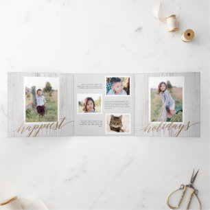 Rustic White Wash Wood Tri-fold Holiday Photo Card
