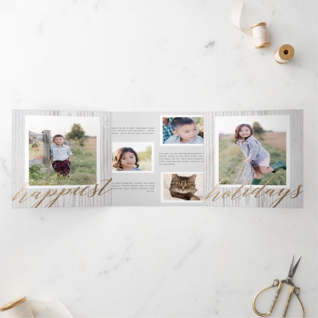 Rustic White Wash Wood Tri-fold Holiday Photo Card (Inside)