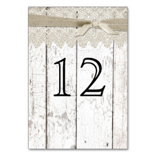 Rustic White Washed Wood and Lace Table Number