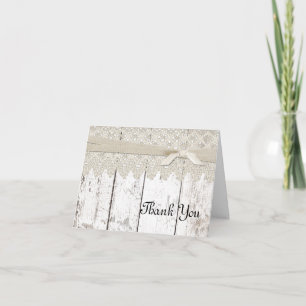 Rustic White Washed Wood and Lace W Thank You Card