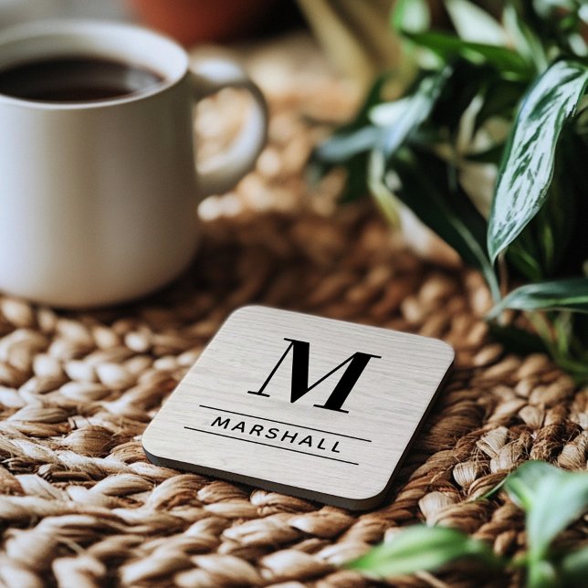 Rustic White Washed Wood Custom Monogram Initial Coaster (Creator Uploaded)