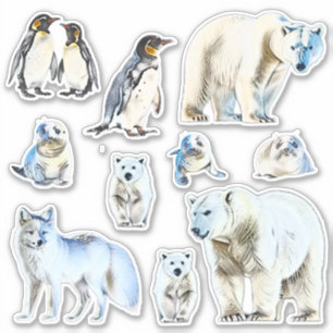 Rustic White Watercolor Animals Vinyl Stickers