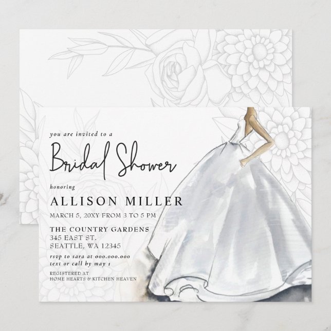 Rustic White Wedding Dress Bridal Shower  Invitation (Front/Back)