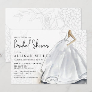 Rustic White Wedding Dress Bridal Shower  Invitation