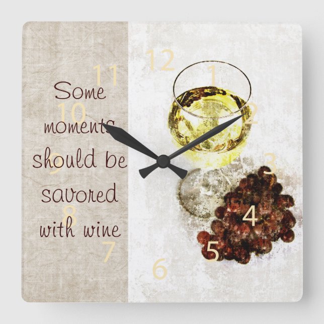 rustic white wine glass with grape clock (Front)