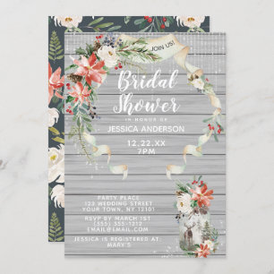 Rustic White Winter Forest Floral Bridal Shower Invitation