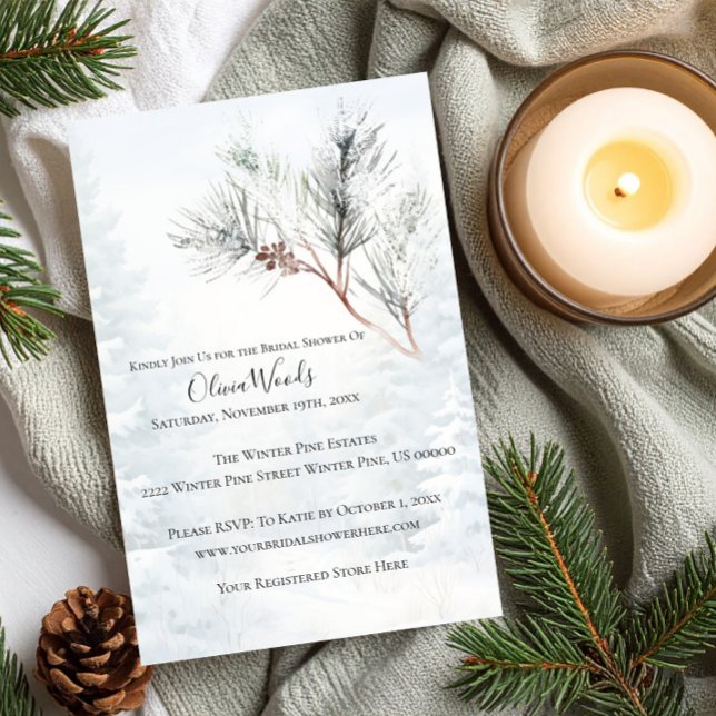 Rustic White Winter Pine Bridal Shower   Invitation (Creator Uploaded)