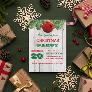 Rustic White Wood and Pine Branch Holiday Invitation