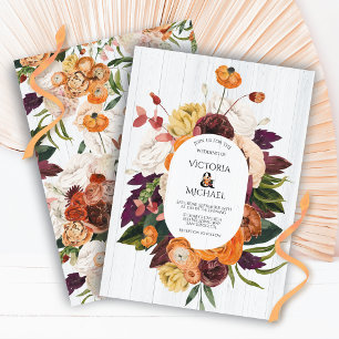Rustic White Wood Autumn Floral Wreath Wedding Invitation