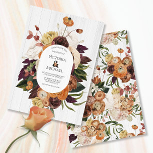 Rustic White Wood Autumn Floral Wreath Wedding Invitation