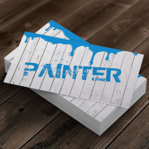 Rustic White Wood Blue Paint Dripping Business Card