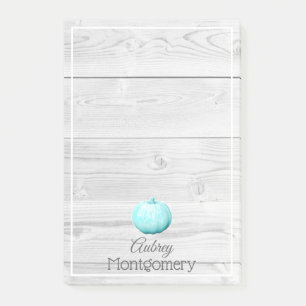 Rustic White Wood & Blue Pumpkin   Personalised Post-it Notes