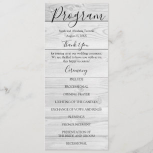 Rustic White Wood Country Wedding Programs Menu
