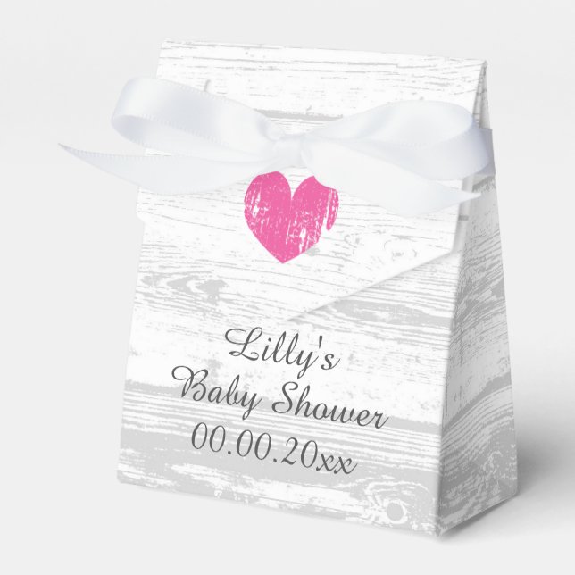 Rustic white wood cute girl's baby shower party favour box (Front Side)
