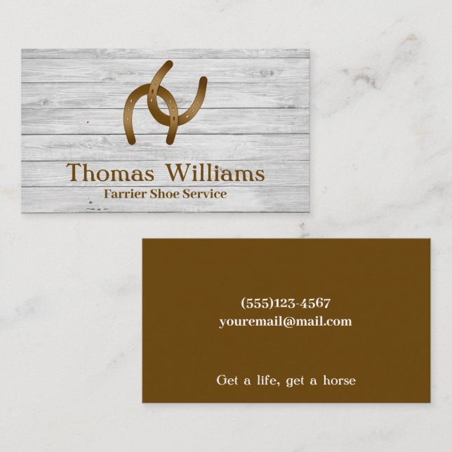 Rustic White Wood Equestrian Horse Farrier Service Business Card (Front/Back)