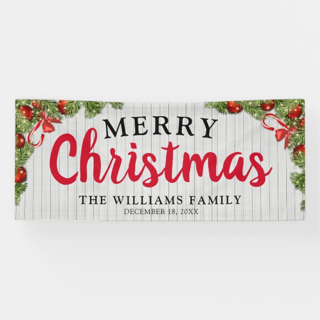 Rustic White Wood & Festive Pine Christmas Banner (Horizontal)