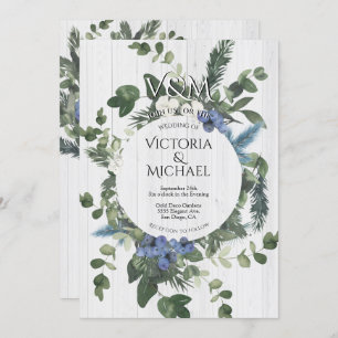 Rustic White Wood Floral & Pine Forest Wedding Invitation