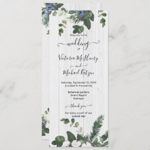 Rustic White Wood Floral & Pine Program Card
