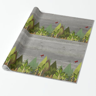 Rustic White Wood Forest Animal Wrapping Paper