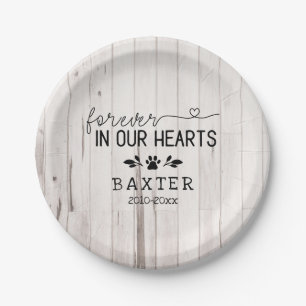 Rustic White Wood Forever In Our Hearts Paw Pet Paper Plate