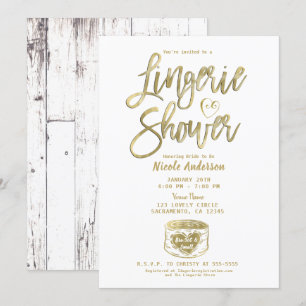 Rustic White Wood Glam Gold Lingerie Shower  Invitation