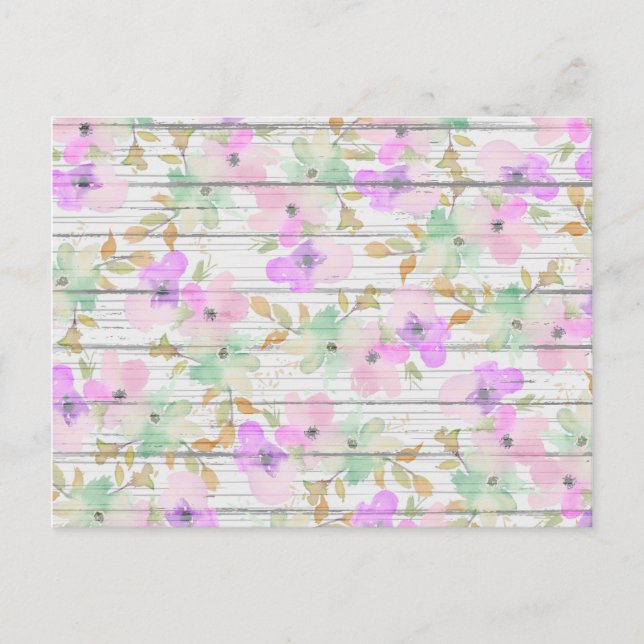 Rustic White Wood Mint Green Blush Pink Flowers Postcard (Front)