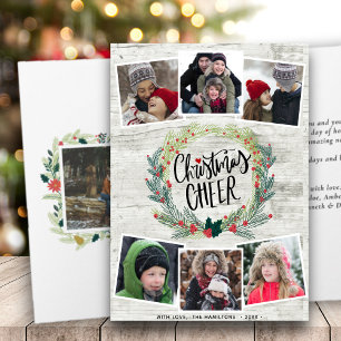 Rustic White Wood Photo Collage Floral Wreath Card