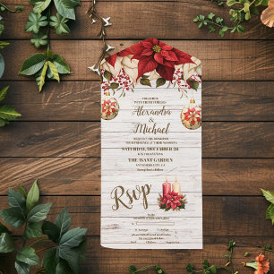 Rustic White Wood Poinsettia  Wedding              All In One Invitation