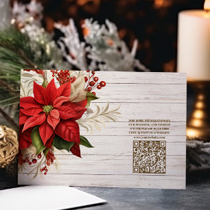 Rustic White Wood Poinsettia  Wedding              Enclosure Card
